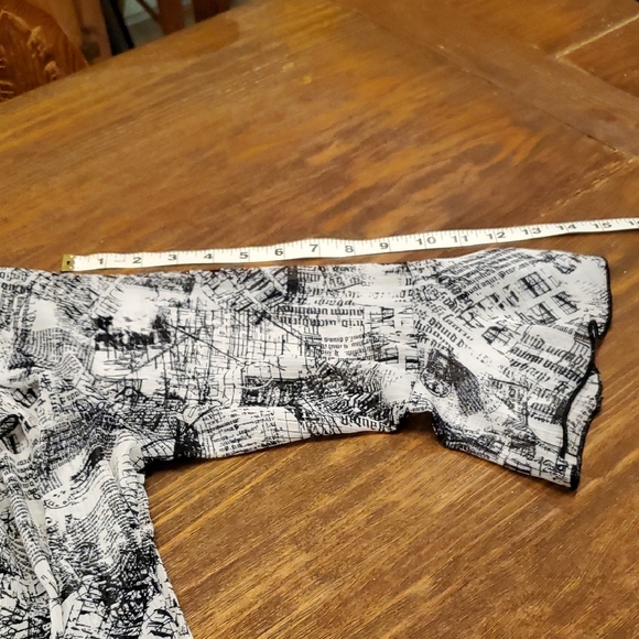 Christopher & Banks Black White Flowy Blouse Newspaper Print Cardigan Sheer Med. - Picture 12 of 16